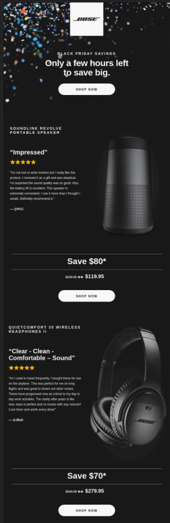 Black Friday email example by Bose