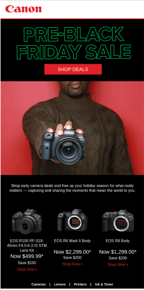 Canon pre-access Black Friday email example