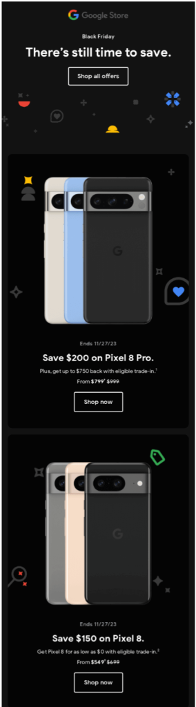 Black Friday email example by Google