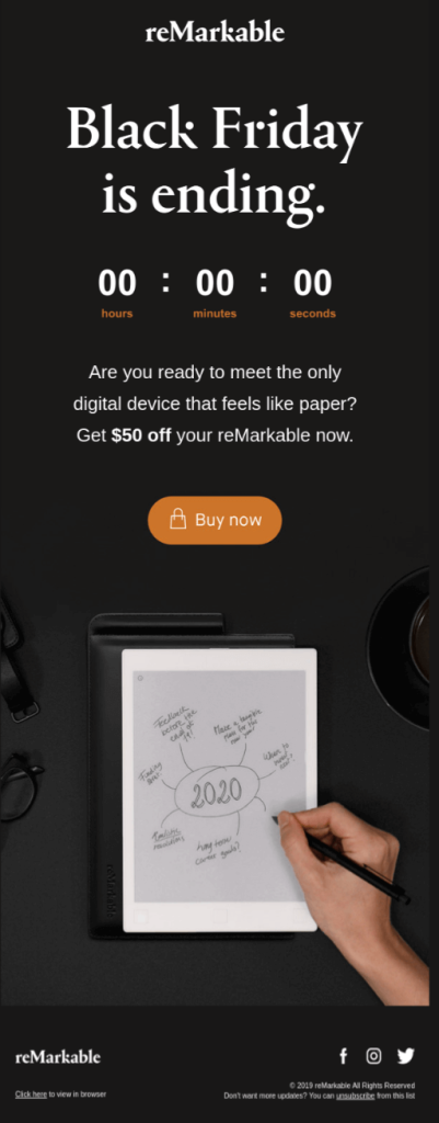 Black Friday email example by Remarkable