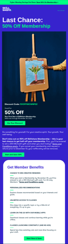 Black Friday email template by Skill Share