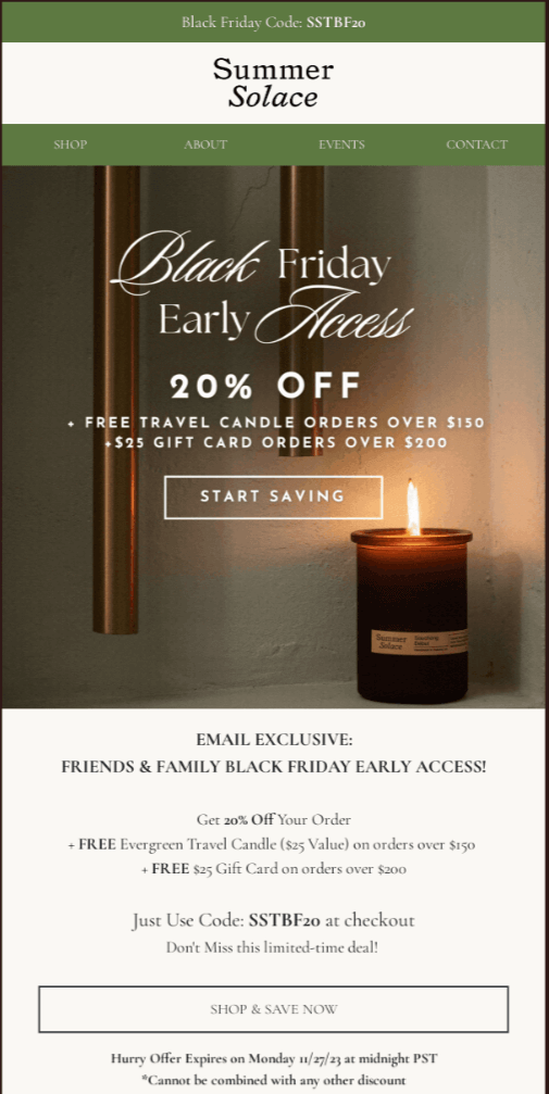 Summer Solace Black Friday email template