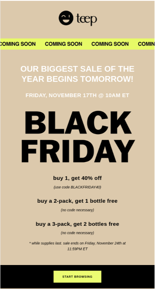 Black Friday email example by Teep