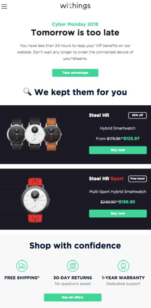 Cyber Monday email template by Withings