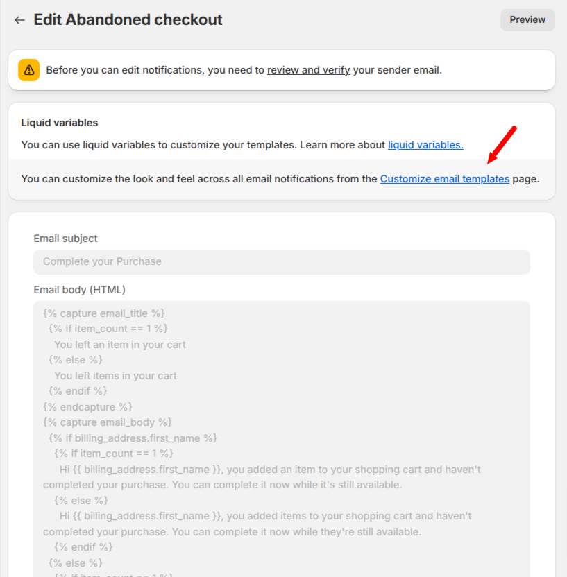 Customizing abandoned cart emails in Shopify