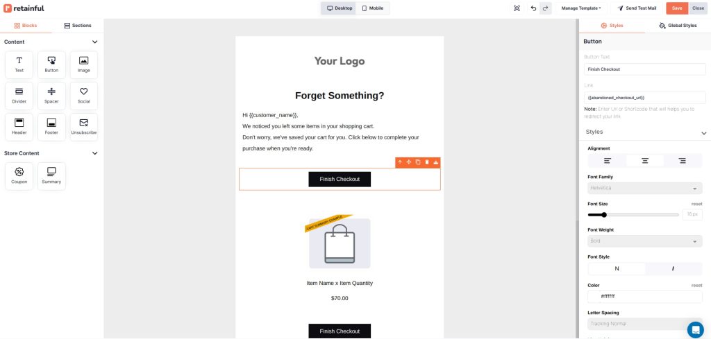 Customizing Shopify abandoned cart email template in Retainful