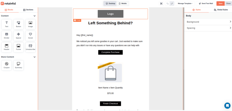 Retainful's WooCommerce abandoned cart email customization