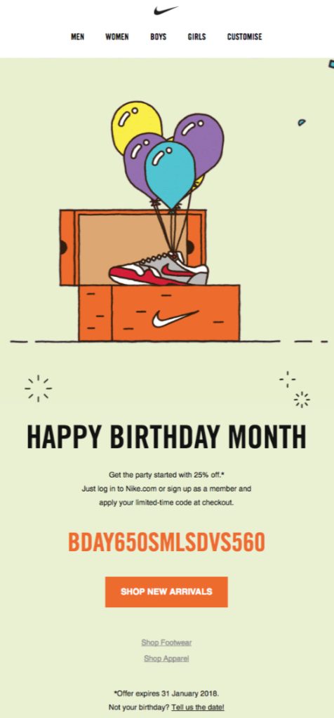 Birthday email  marketing example