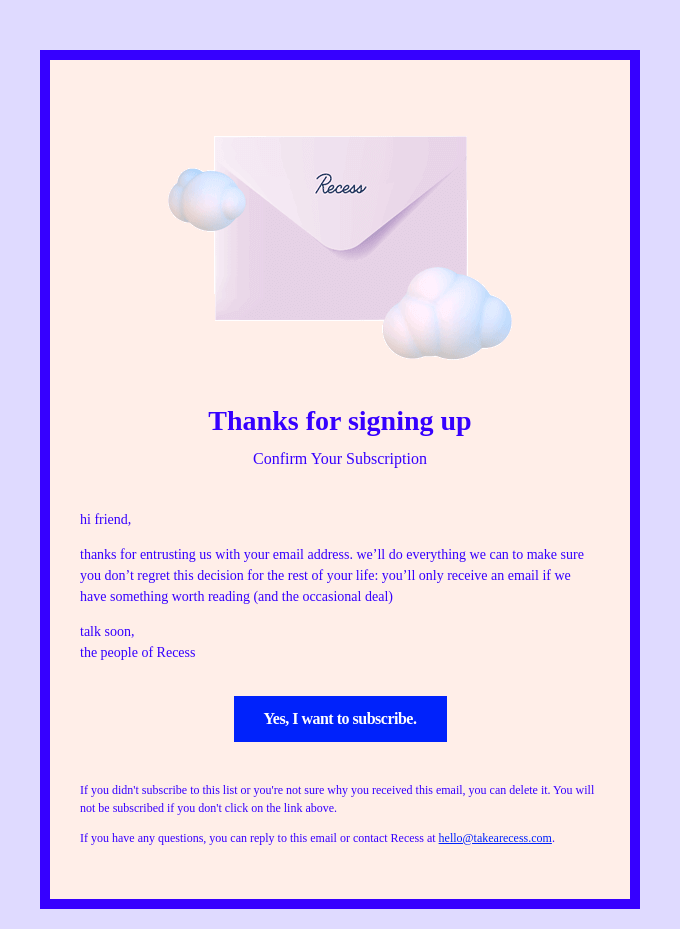 Double opt-in email marketing example