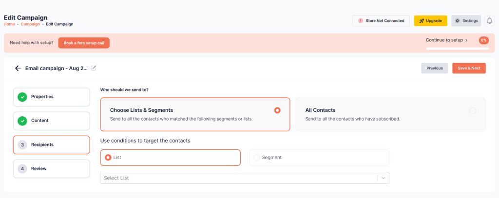 Choose the customer segment in  Retainful