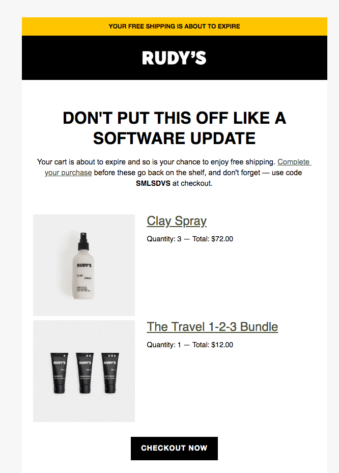 Ecommerce email marketing example for abandoned cart email