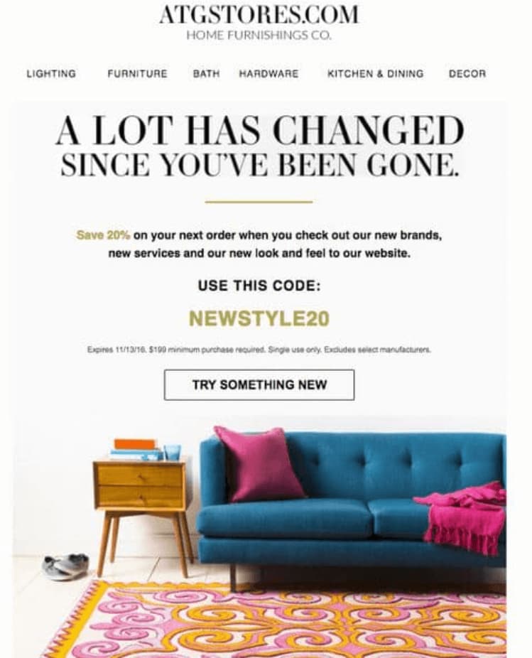 Ecommerce email marketing example for winback emails