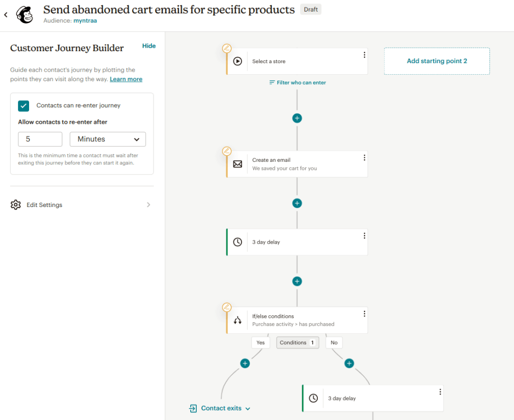 Email automation builder in Mailchimp email marketing tool