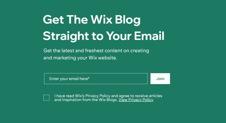 Wix newsletter signup form example