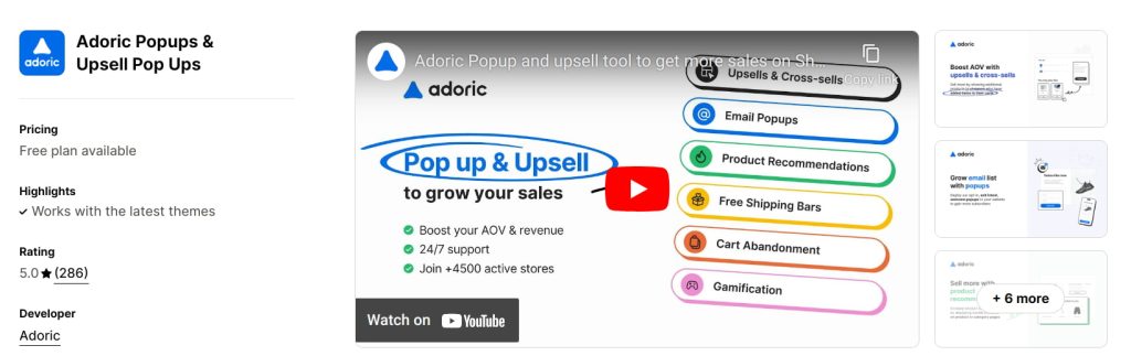 Adoric popup app for Shopify