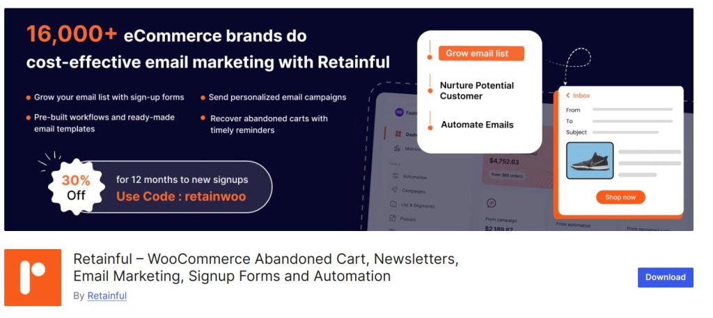 Retainful WooCommerce abandoned cart plugin