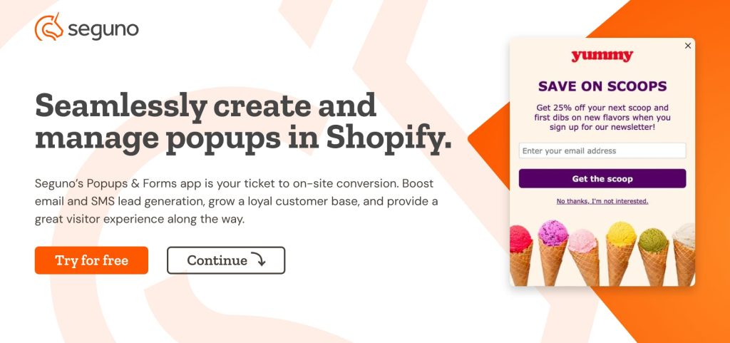 Seguno popup app for Shopify