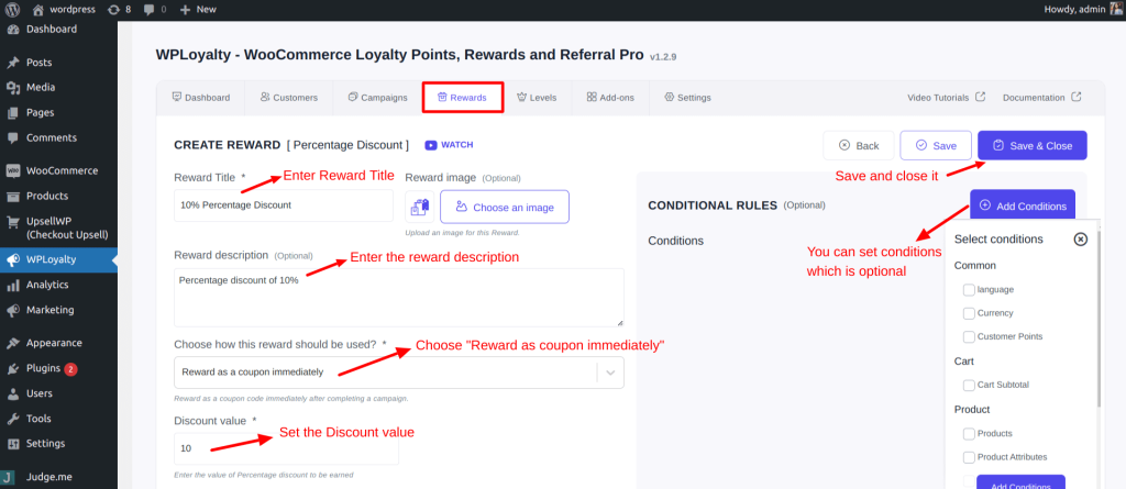 Creating referral reward - percentage discount