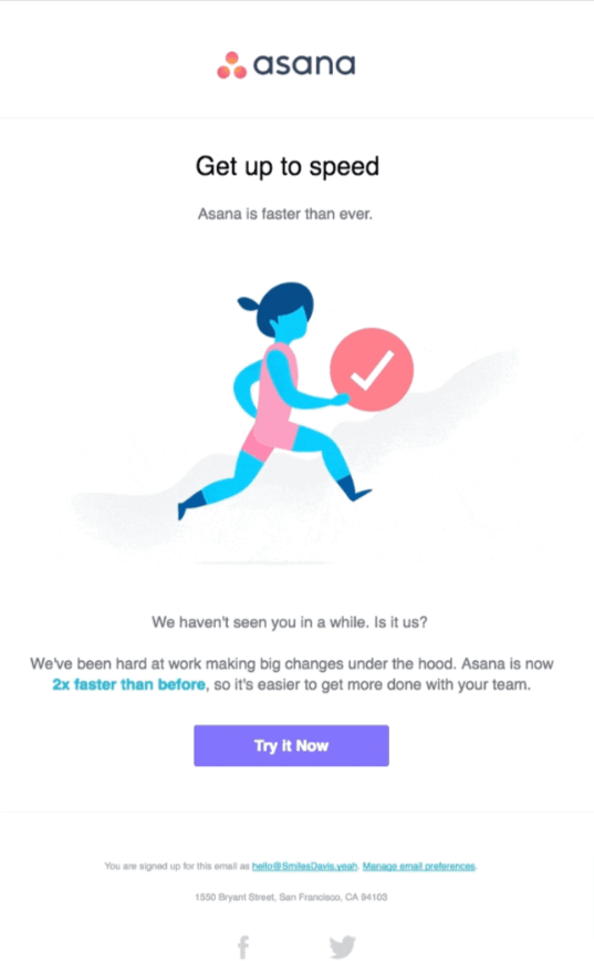Example of win-back email by Asana