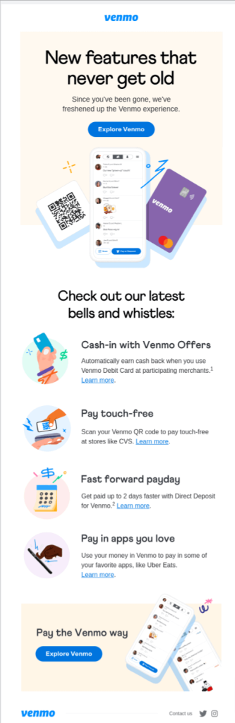 Example of win-back email by Venmo