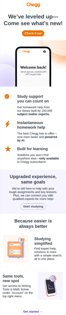 Win-back email example by Chegg