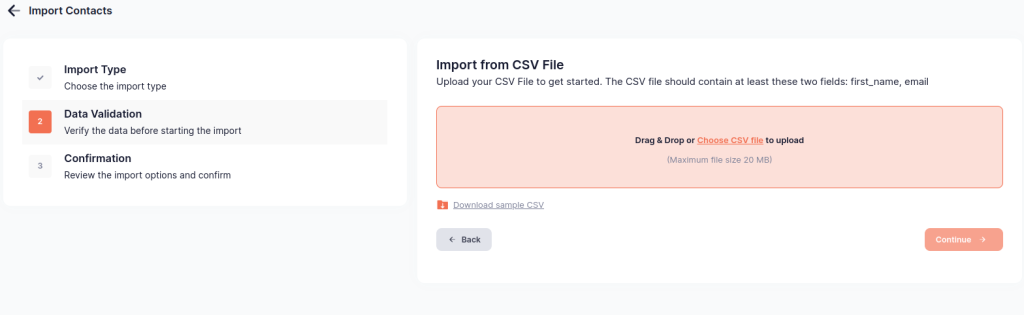 Import through CSV file