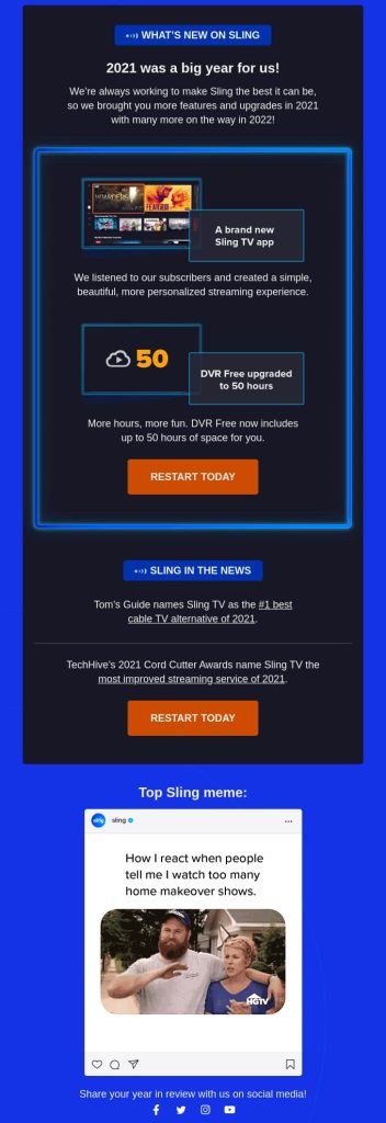 Sling’s email personalization example