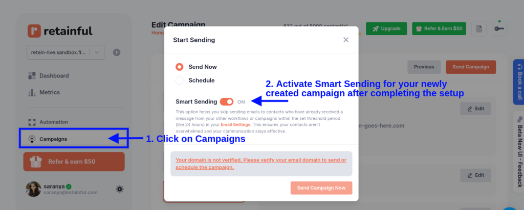 Smart sending in email campaign