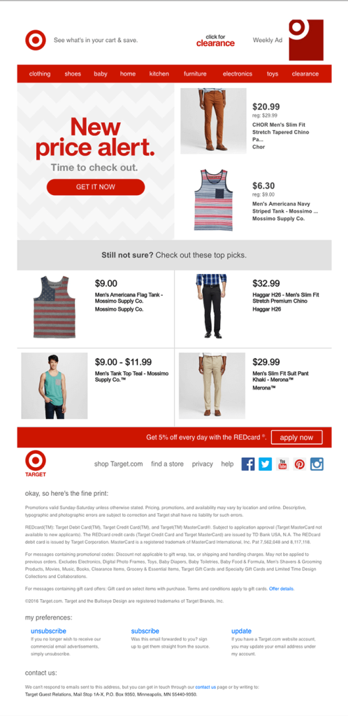 Target's abandoned cart email example