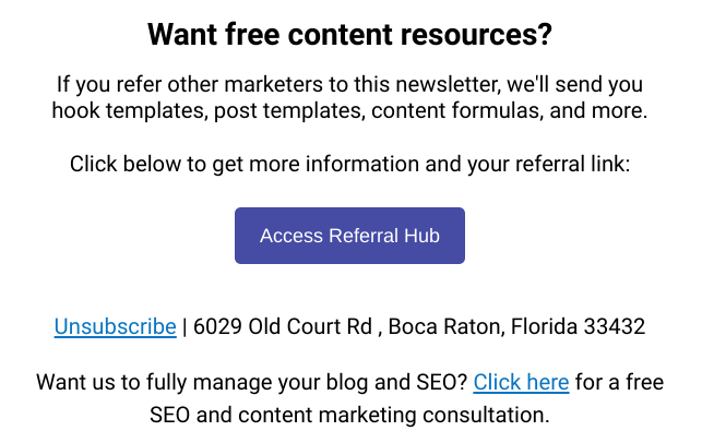 Asking referrals in the newsletter to grow email list