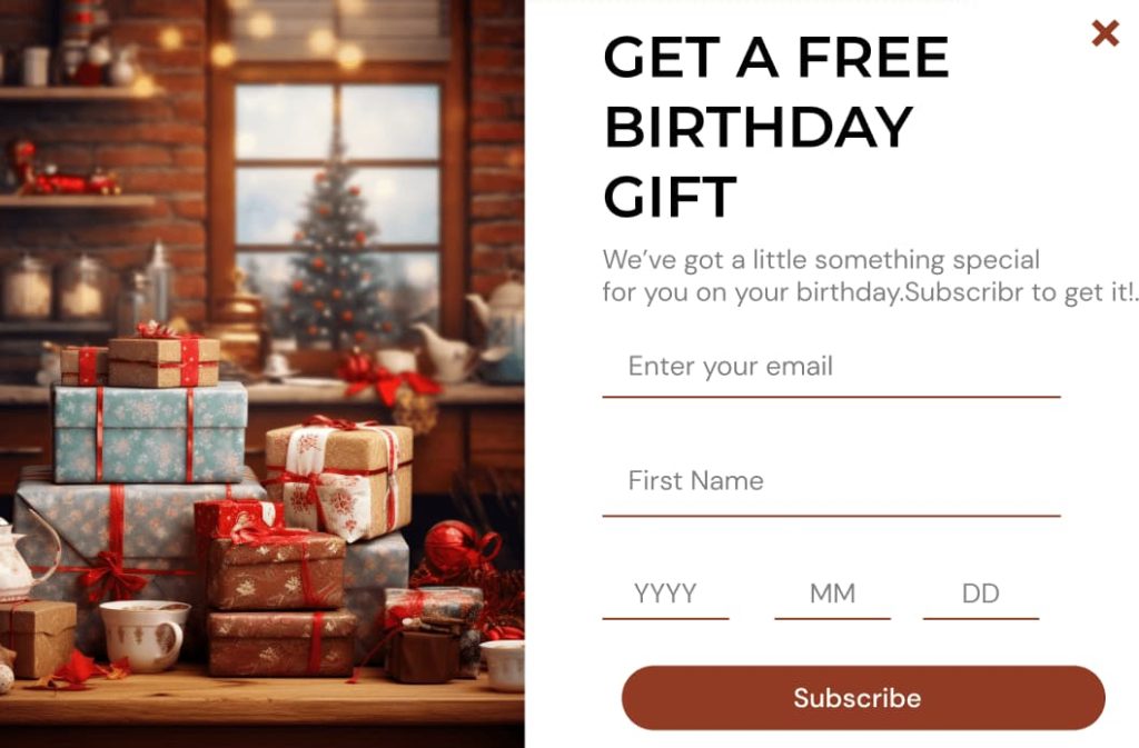 Birthday gift discount popup example