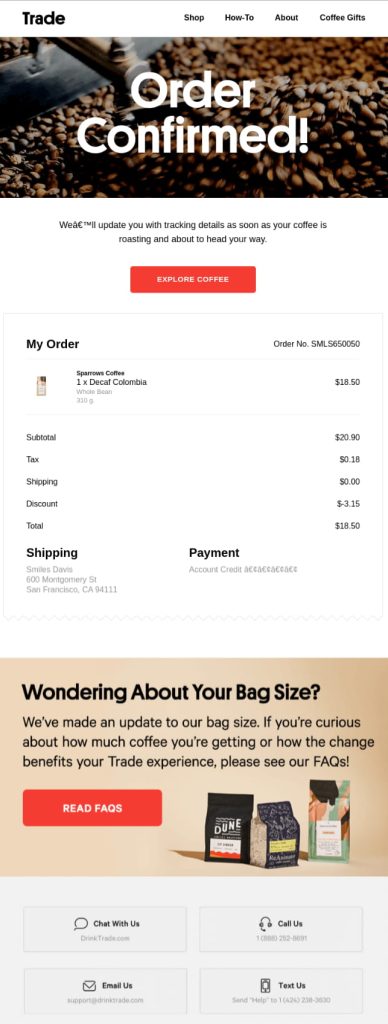 Best order confirmation email template by Trade