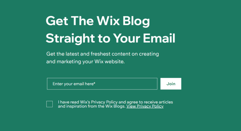 Double opt-in consent statement example by Wix