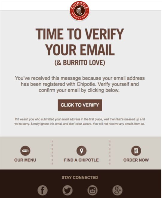 Double opt-in email message example by Chiptole