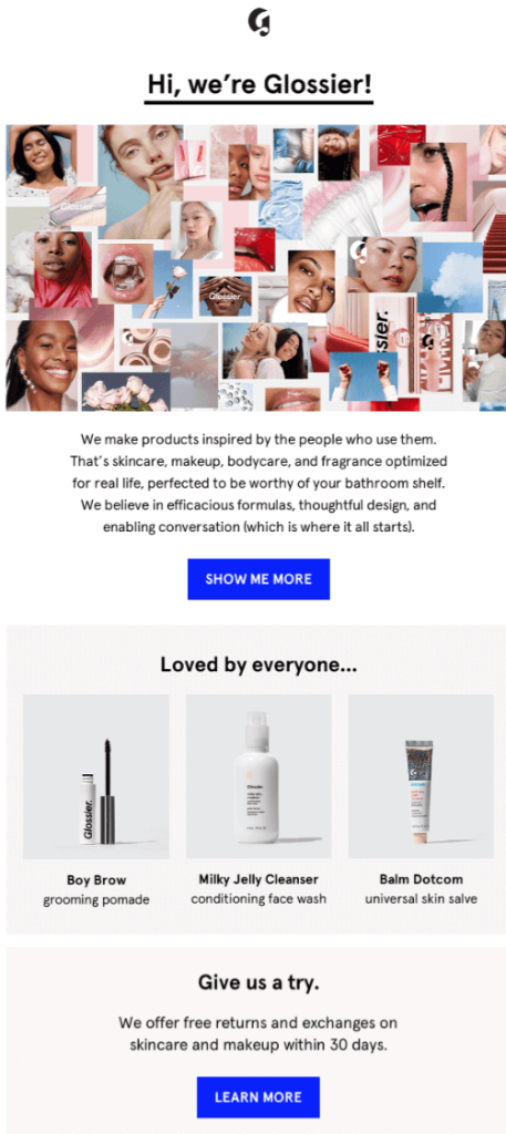 Glossier welcome email series examples