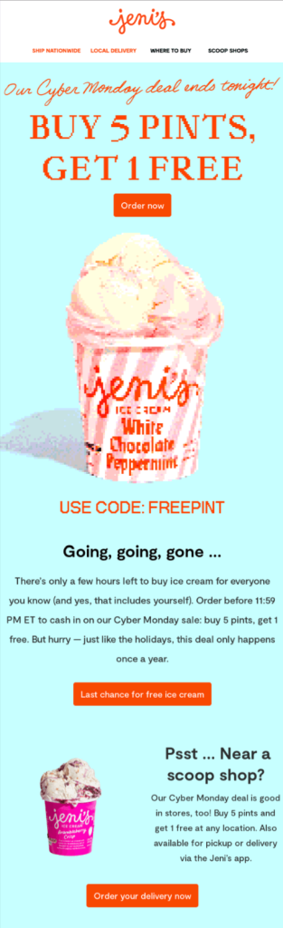 Cyber Monday email example by Jenis