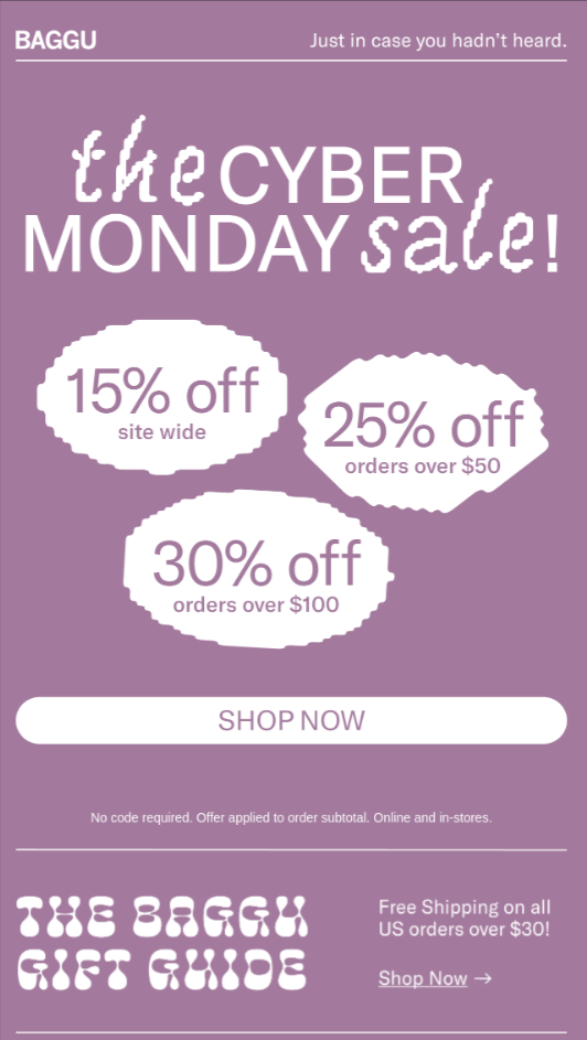 Cyber Monday email template by Baggu