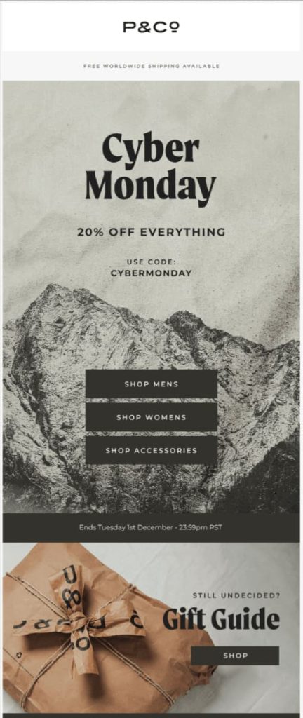 Cyber Monday email template by P&Co