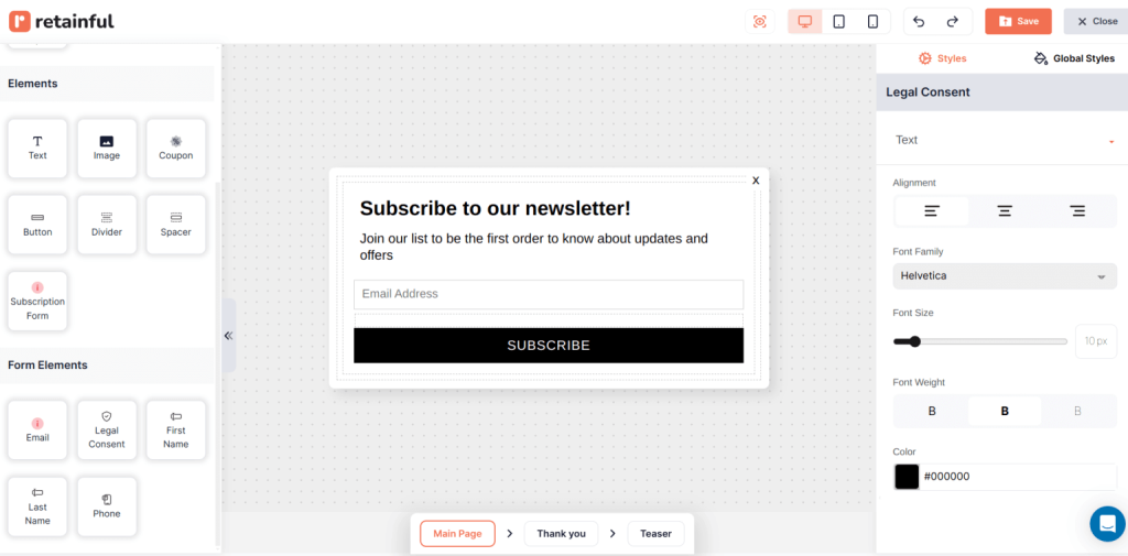 Customizing newsletter popup template in Retainful