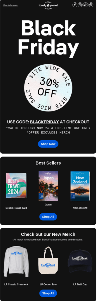 Seasonal Black Friday email campaign example