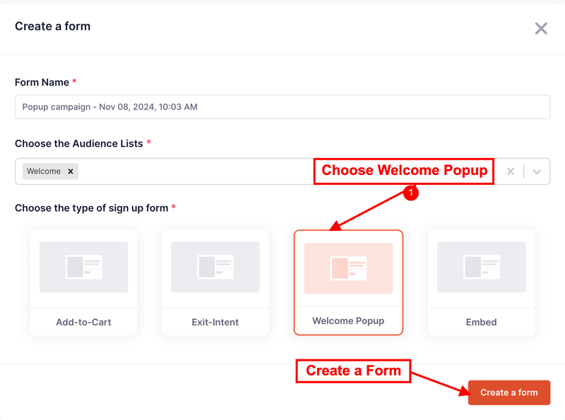 Selecting the type of popup in Retainful