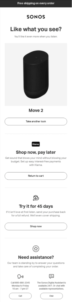 Abandoned cart email example for recovering carts in ecommerce