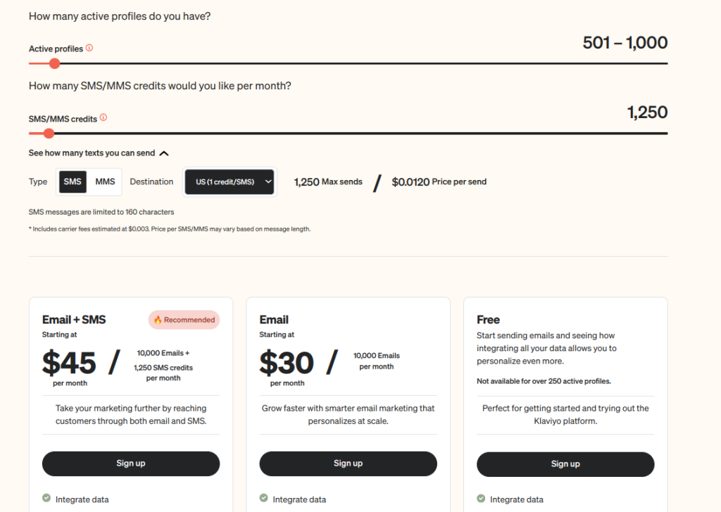Klaviyo pricing plans and tiers