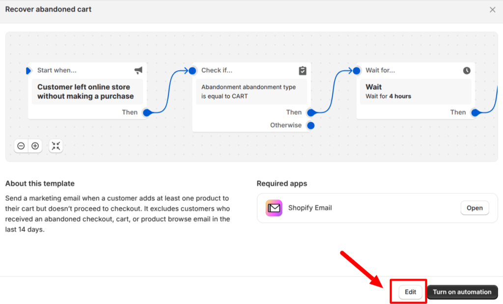 Choosing Shopify automated email workflow templates in Shopify Email