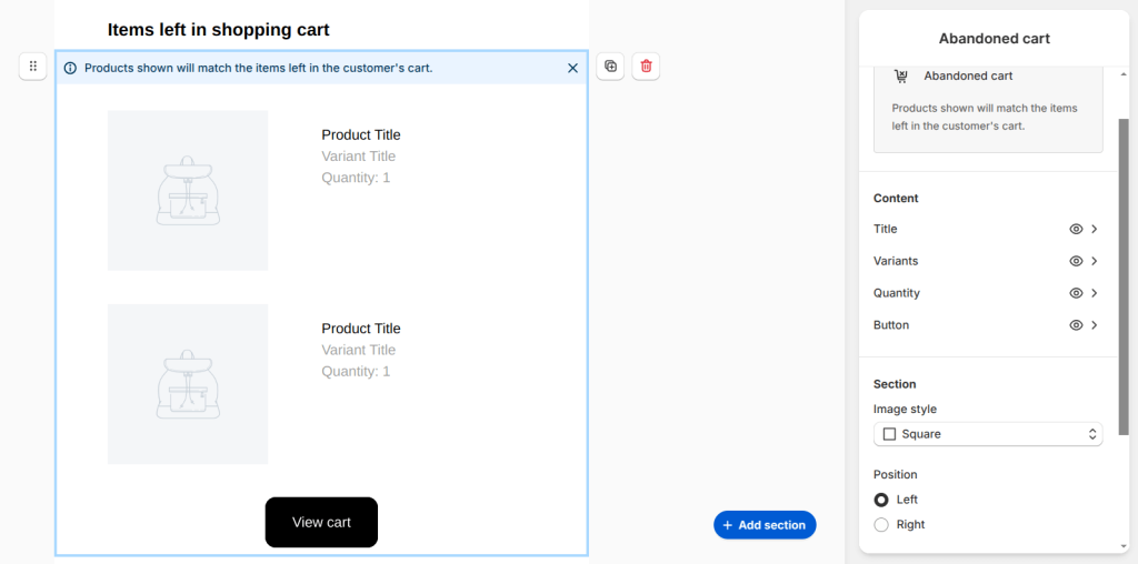 Customize the Shopify email template with email editor