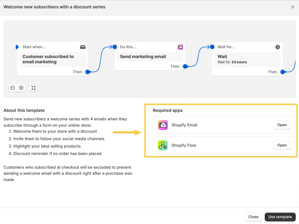 Shopify Email  integration with Shopify Flow app to automate emails.